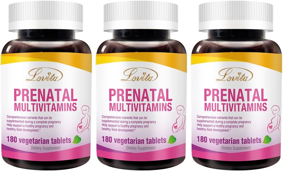 LOVITA Vitaminas Prenatales con Hierro 27 mg, Ácido Fólico 800 mcg y Calcio - 180 Comprimidos Veganos (Pack de 3)
