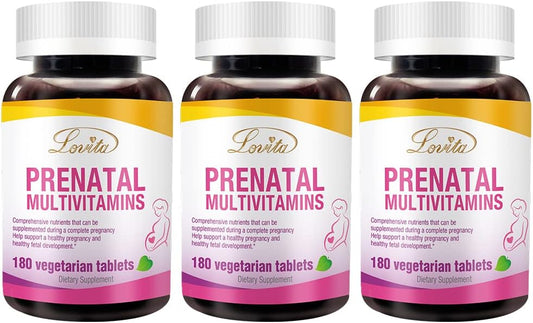 LOVITA Vitaminas Prenatales con Hierro 27 mg, Ácido Fólico 800 mcg y Calcio - 180 Comprimidos Veganos (Pack de 3)