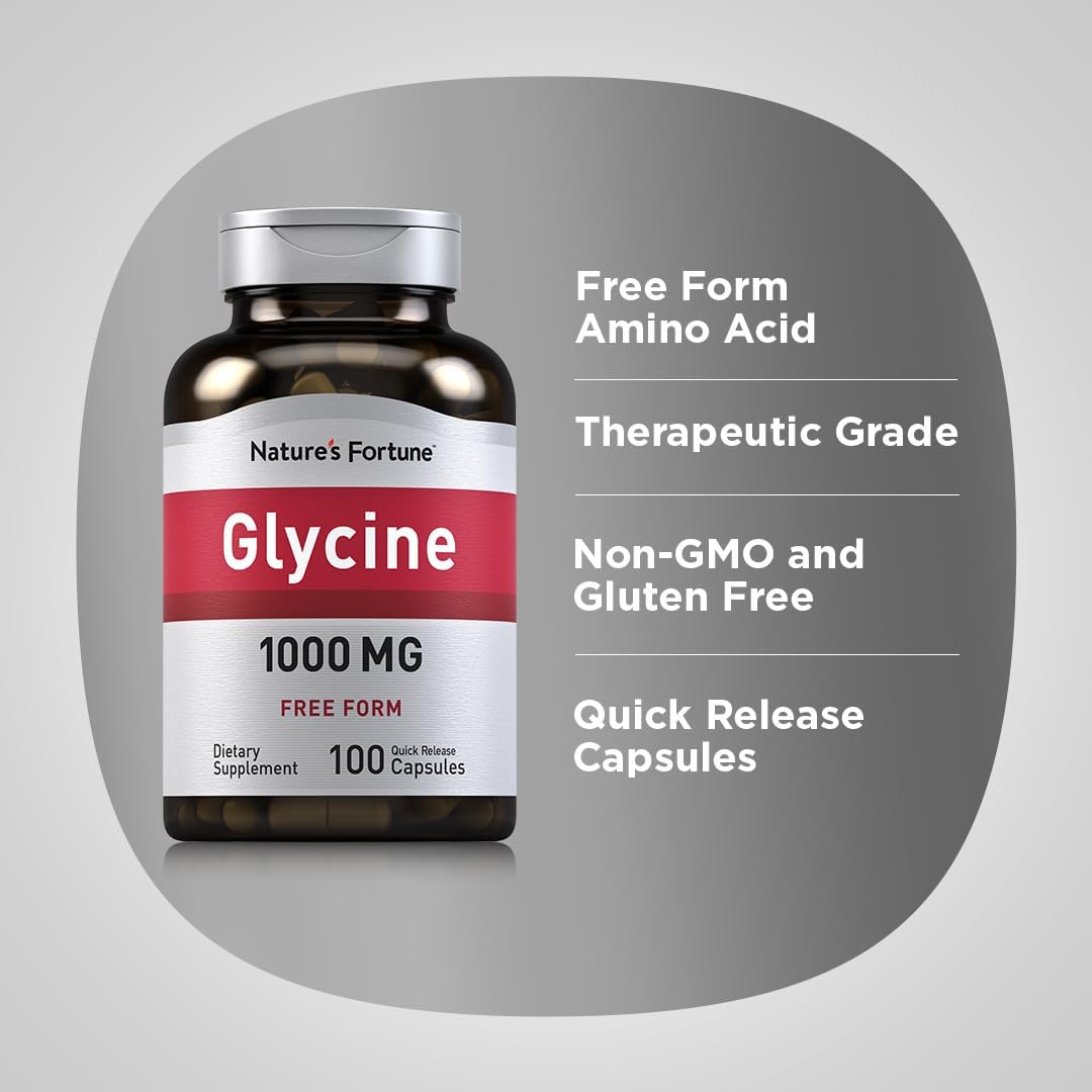 Piping Rock Glicina Cápsulas 1000mg | 100 Cápsulas | Libre de OGM, Sin Gluten
