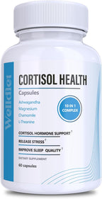 Welldiet 10-in-1 Cortisol Supplement with Magnesium, Ashwagandha, Chamomile, L-Theanine, St. John's Wort, Rhodiola – 60 Cápsulas
