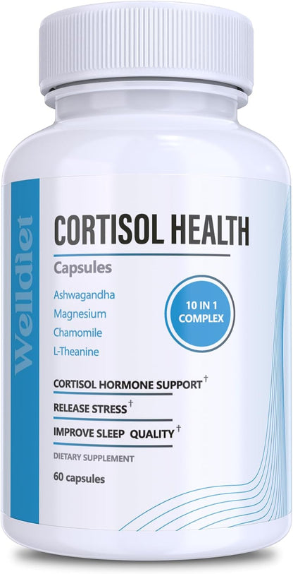 Welldiet 10-in-1 Cortisol Supplement with – Ashwagandha: un adaptógeno tradicionalmente utilizado para ayudar al – Image 1