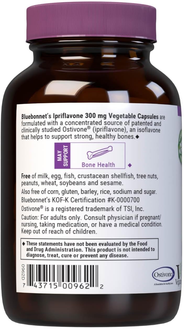 BlueBonnet Nutrition Ipriflavone 300mg con Ostivone – 60 Cápsulas Vegetales