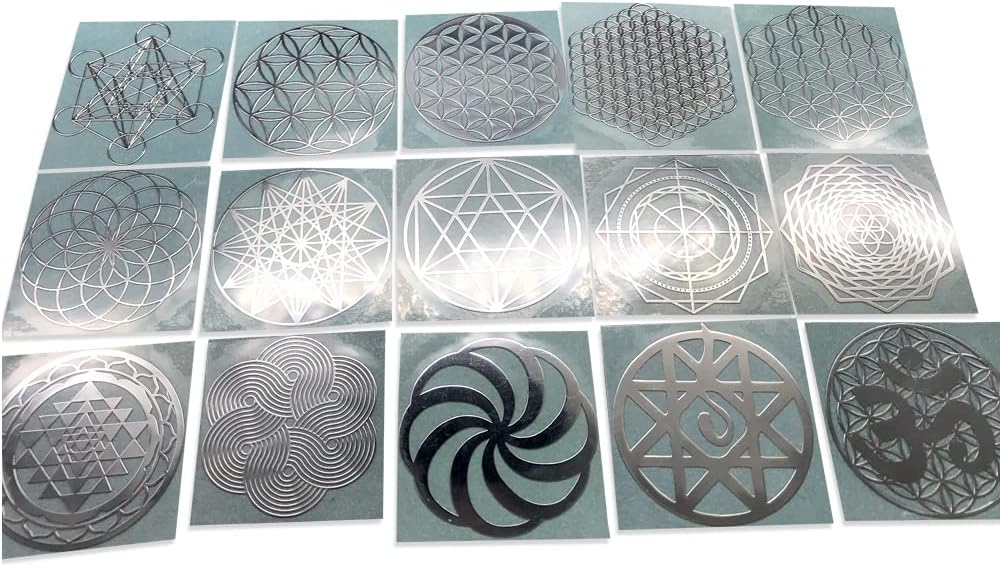 Pegatinas Metálicas de Orgonita Flower of Life - 15 Piezas (Plateado)