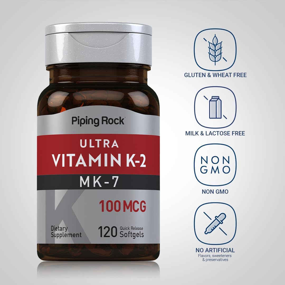Piping Rock Ultra K2 con MK-7 100 mcg, 120 Cápsulas Blandas