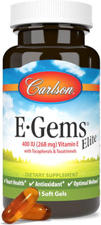 Carlson E-Gems Elite, 400 UI Vitamina E con Tocoferoles y Tocotrienoles, 60 perlas