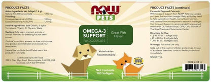 NOW Foods Pet Health Omega 3 Supplement, Formulated for Cats & Dogs, NASC Certified, 180 Softgels (2 Pack) – Image 2