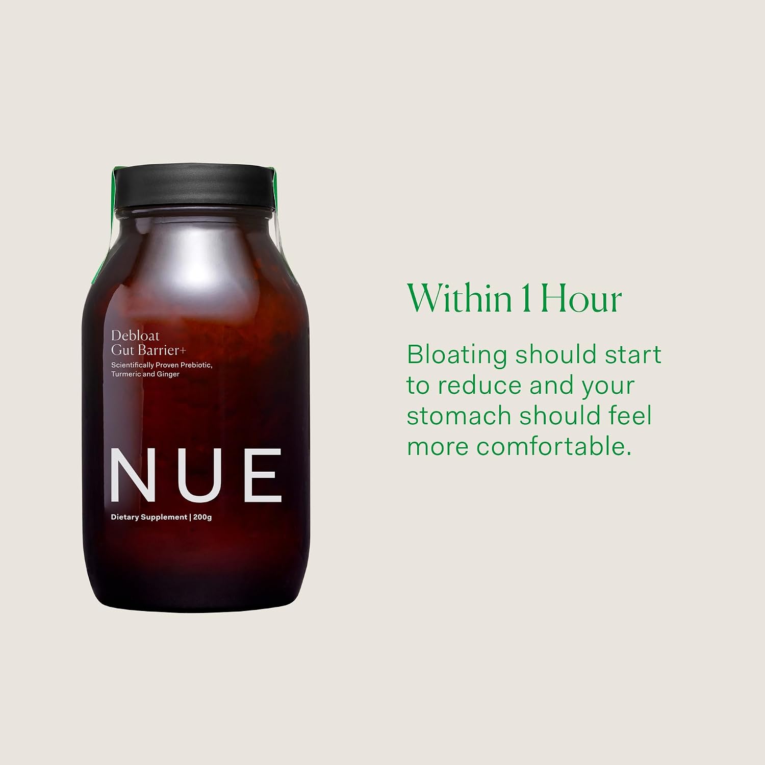 The Nue Co. Debloat Gut Barrier+ - Prebiótico en Polvo con Cúrcuma y Jengibre, 200g