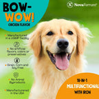 NovaFerrum Bow Wow | Suplemento multifuncional 18 en 1 con hierro para perros | Apoyo sanguíneo para anemia | Glucosamina | Probióticos | Antioxidantes | Sabor a pollo | 90 masticables