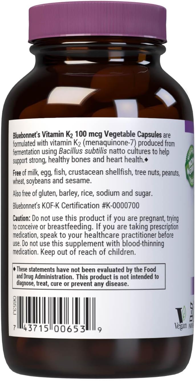 Bluebonnet Nutrition Vitamina K2 MK-7 100 mcg - 100 Vegetable Capsules