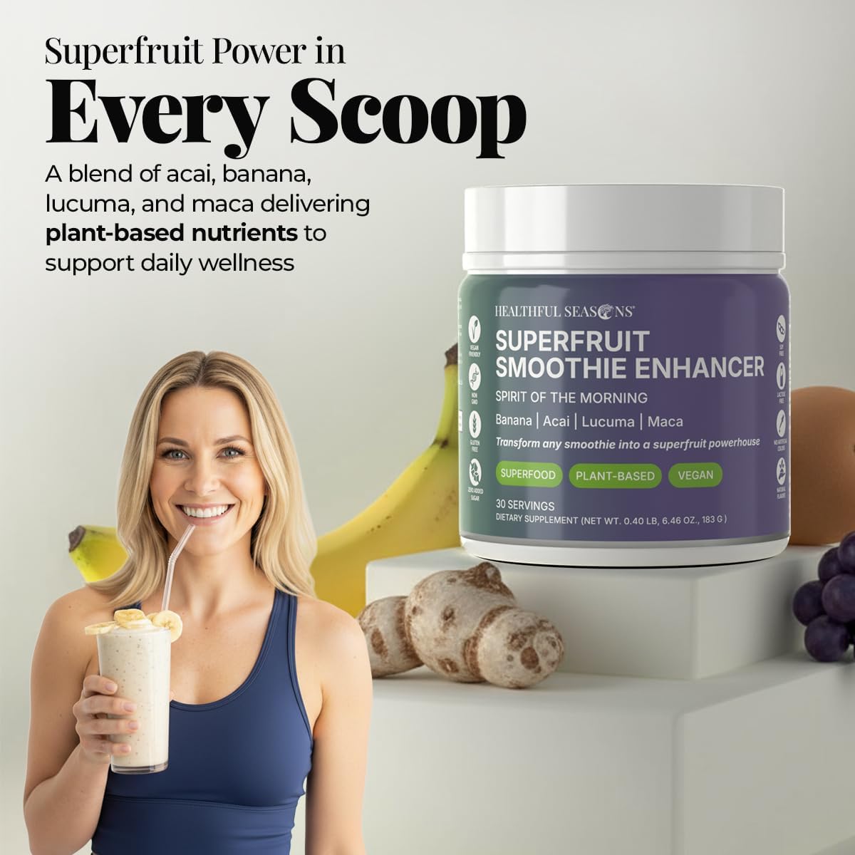 Healthful Seasons Superfood Smoothie Mix - Acai, Lucuma, Maca y Plátano - 30 Raciones