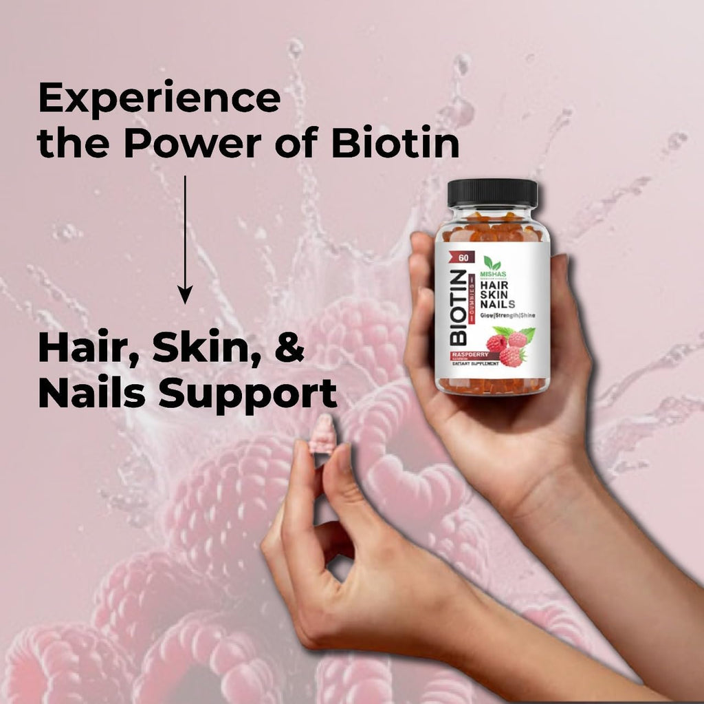 Mishas Nutraceuticals Gominolas de Biotina para Cabello, Piel y Uñas - Extra Fuerte, 60 unidades