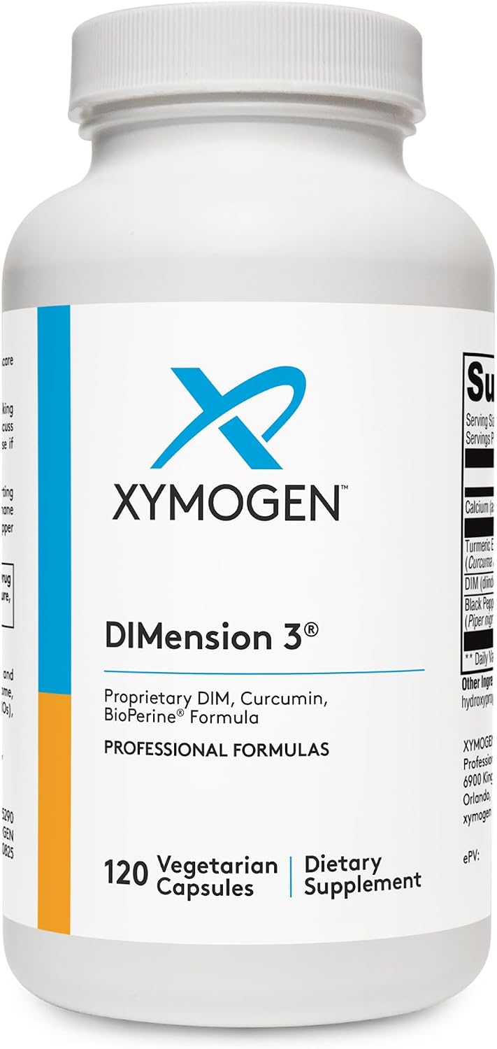 XYMOGEN Dimension 3 - Suplemento DIM para el equilibrio hormonal y el apoyo al metabolismo del estrógeno - con curcumina y BioPerine - 120 Cápsulas