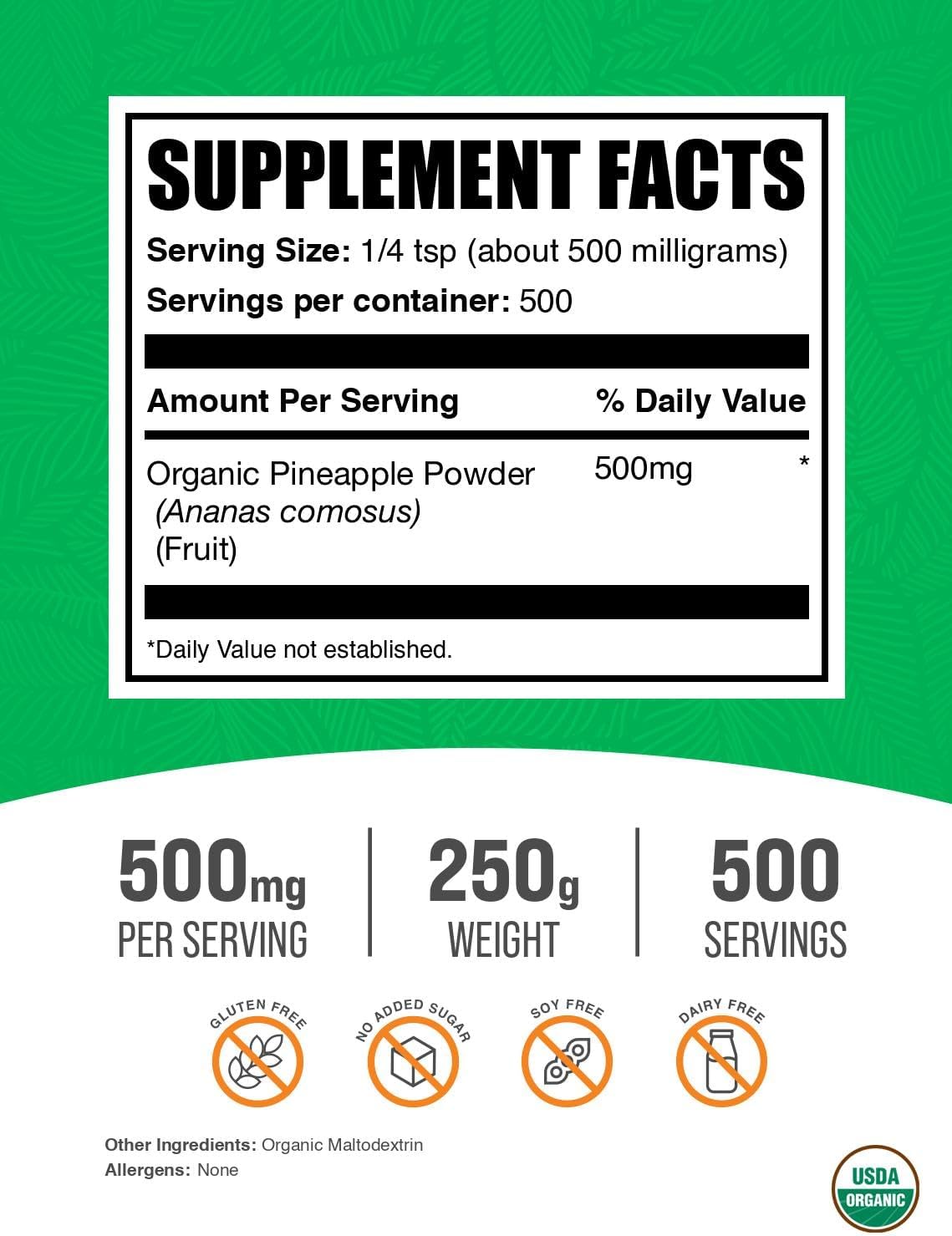 Polvo de Piña Orgánico 250g - BulkSupplements.com