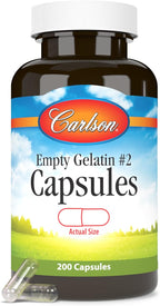 Carlson - Cápsulas Vacías de Gelatina Tamaño #2, Fáciles de Separar y Rellenar, 200 Cápsulas