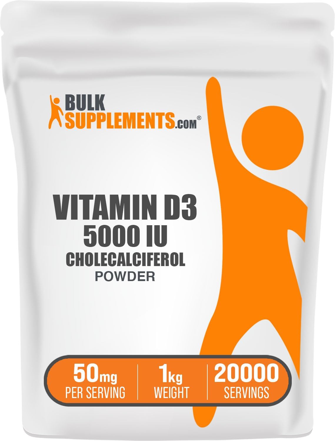 Vitamin D3 Powder - Cholecalciferol - 5000 IU per Dose - 1 kg - BulkSupplements
