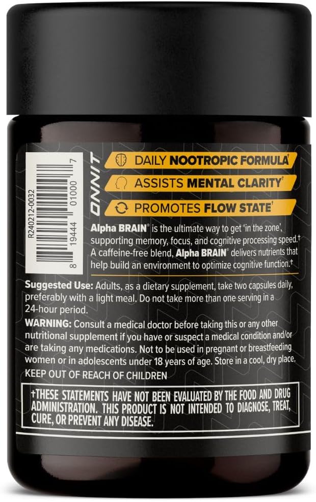 ONNIT Alpha Brain Cápsulas Nootrópicas para Hombres y Mujeres, IGEN Non-GMO Tested, Memoria, Concentración y Claridad Mental, con L-Teanina y Vitamina B6, 30 Cápsulas por Envase, Paquete de 4 (120 Cápsulas)