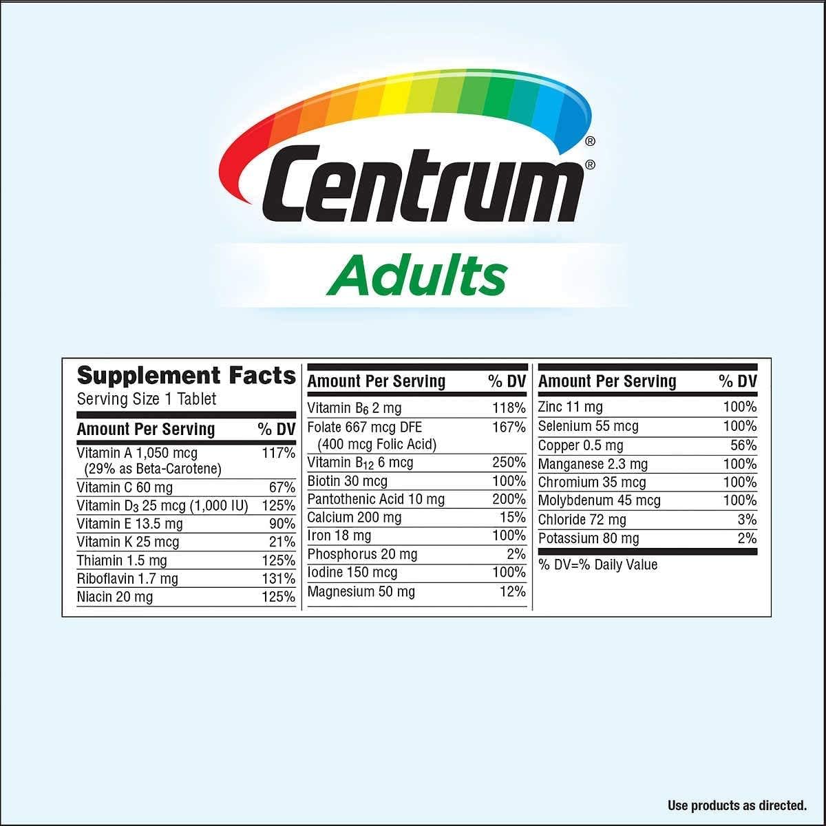 Centrum - Suplemento Multivitamínico y Multimineral para Adultos 425 Comprimidos (365+60)