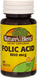 Nature's Blend Folic Acid 1000mcg, 200 Tablets (2x100 Count)