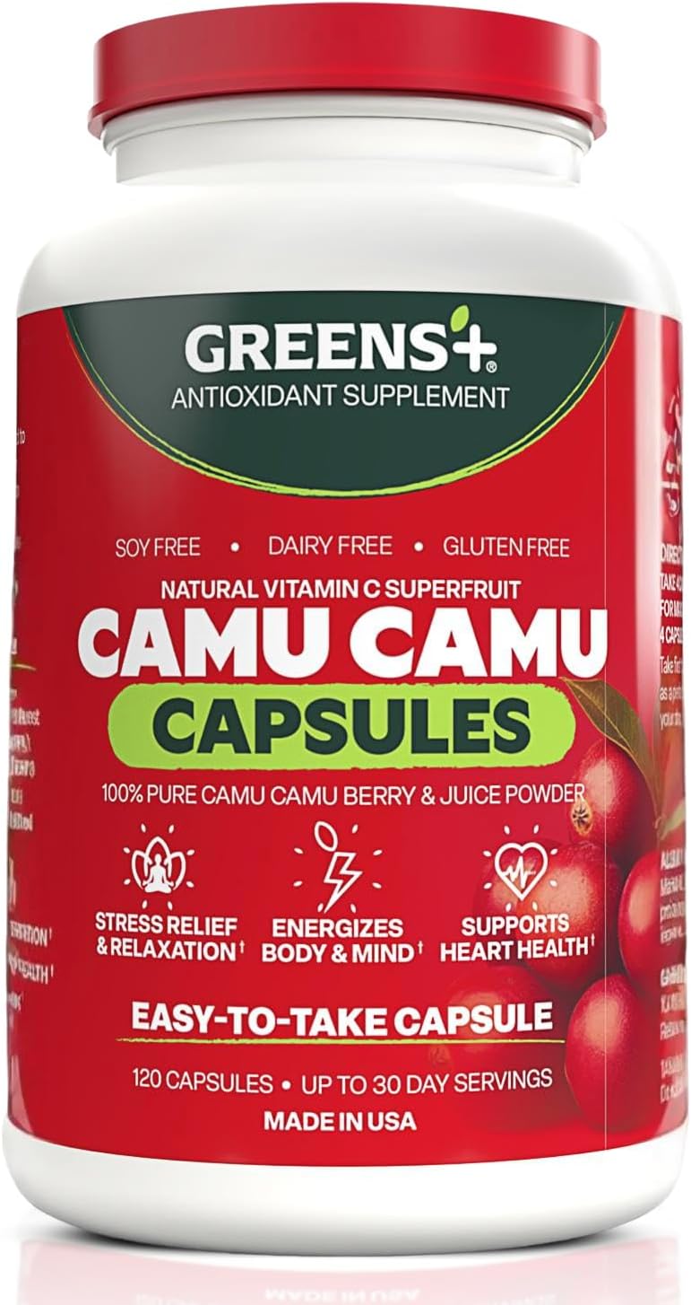 Greens+ SuperFruit Amazonian Camu Camu Supplement with Vitamins and Minerals, High ORAC Antioxidants, 400mg Natural Vitamin C, 120 Vegetable Capsules