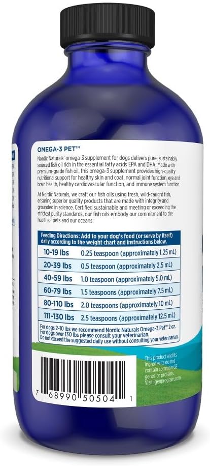 Nordic Naturals Omega-3 Pet, Unflavored - 8 oz (237 ml) - Fish Oil for Medium and Large Dogs