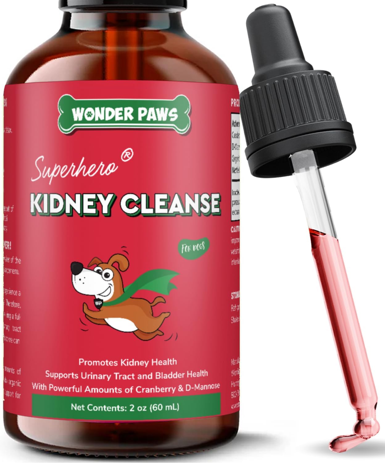 Wonder Paws Premium Kidney Support for Dogs – Suplemento Líquido de Arándano para Perros – 60 ml