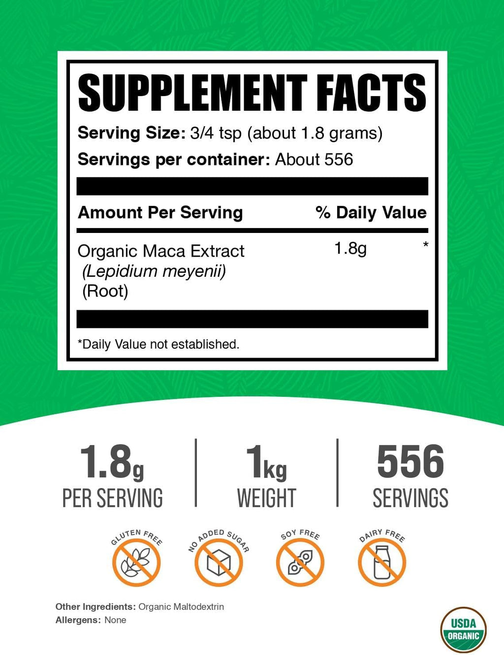 BulkSupplements.com Organic Maca Root Powder - Organic Maca Root Extract, Nutritional Supplement, Vegan and Gluten-Free, 1 kg