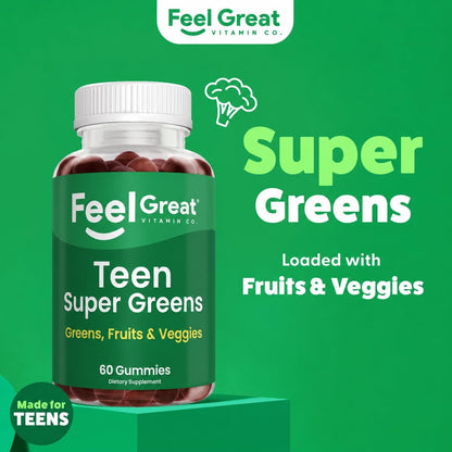 Feel Great Super Green Gummies Teen Vitamins | Gominolas Multivitamínicas Veganas para Adolescentes | Suplemento de Frutas y – Image 2