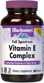 BlueBonnet Complejo de Vitamina E de Espectro Completo 200 UI - Suplemento Antioxidante con D-Alfa Tocoferoles y D-Gamma Tocotrienoles - Sin Gluten, Vegano - 60 Cápsulas Blandas