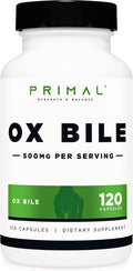Primal Ox Bile (120 Cápsulas, 500 mg por Porción) – Sin Gluten, Sin OGM, Probado por Terceros