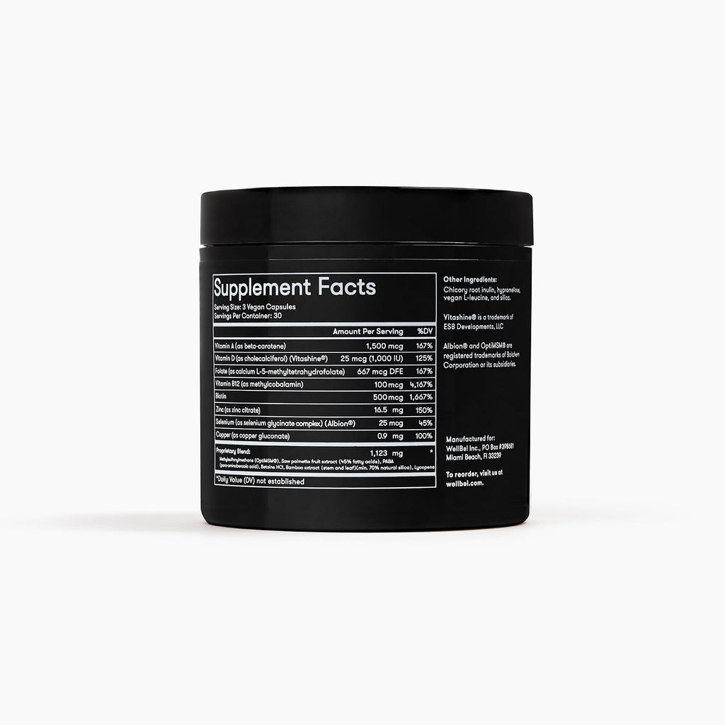 WELLBEL Men Complemento para Cabello, Piel y Uñas, Vegano, Sin Gluten y No GMO, 90 Cápsulas