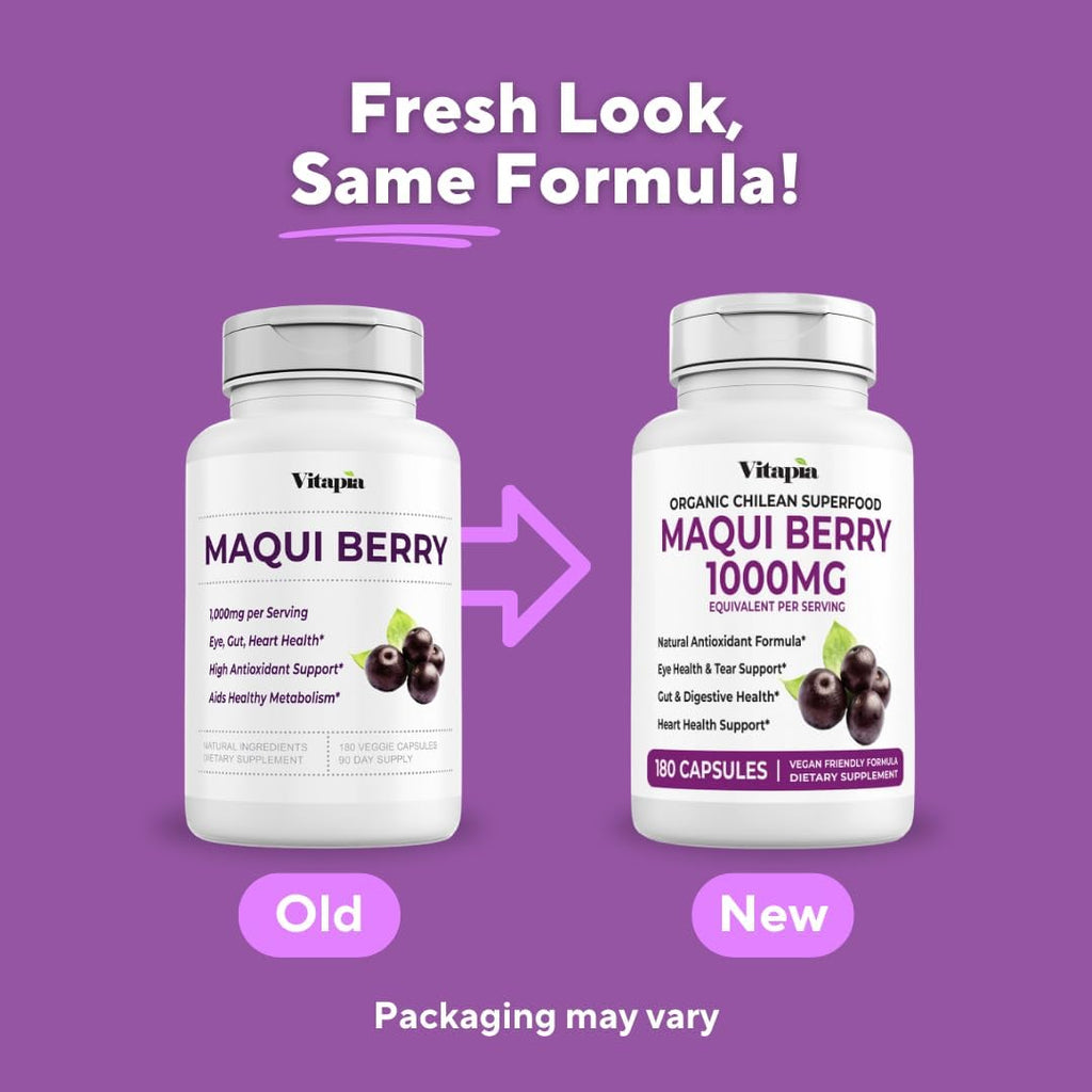 Maqui Berry 1000mg - Suplemento en Polvo de Maqui Berry - Vegano, No OGM y Sin Gluten - 180 Cápsulas Vegetales