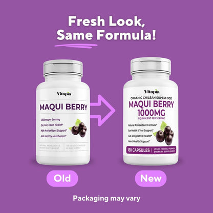 Maqui Berry 1000mg - Suplemento en Polvo de Maqui Berry - Vegano, No OGM y Sin Gluten - 180 Cápsulas Vegetales