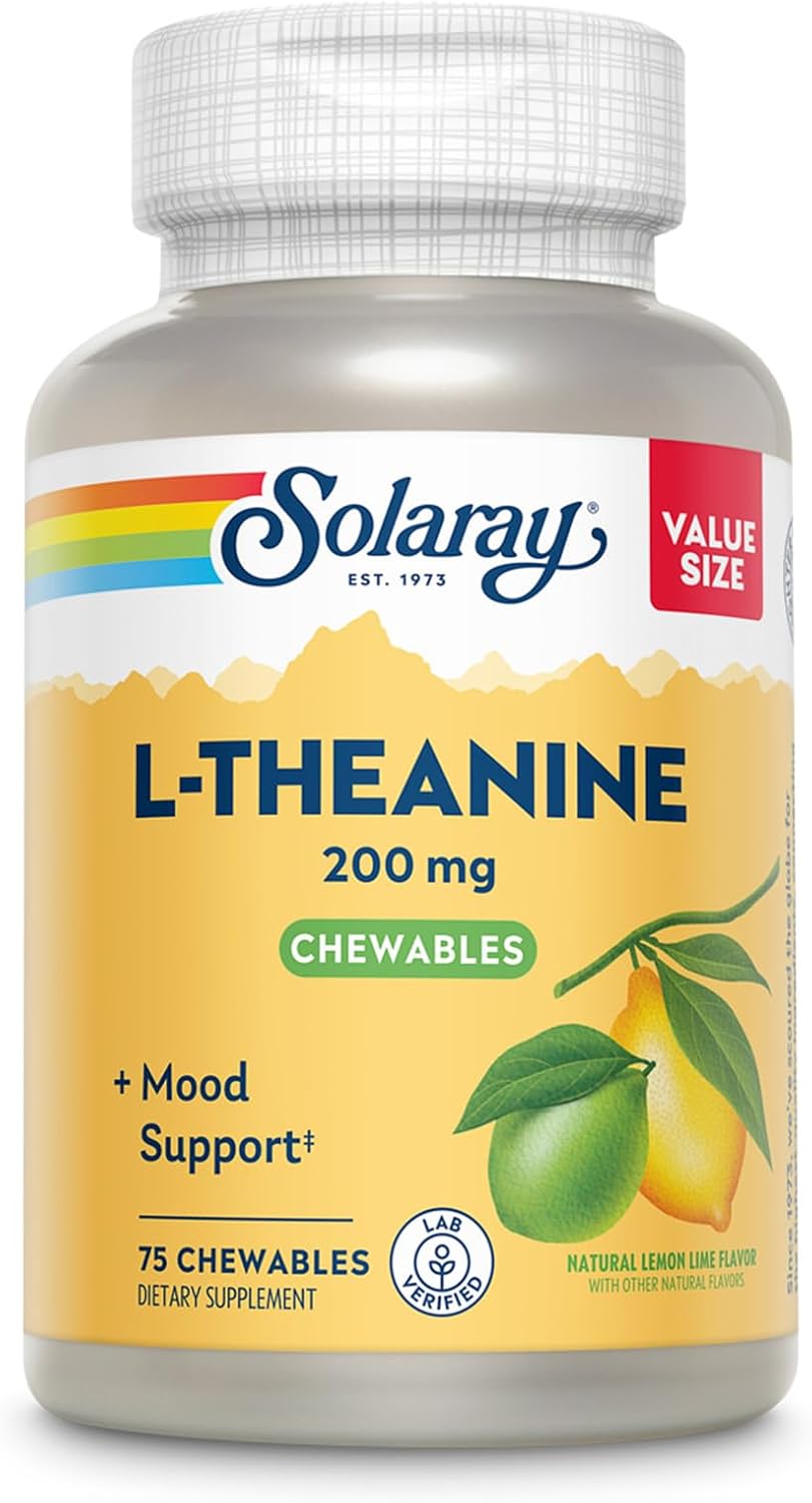 Solaray L-Teanina 200mg + Vitamina B6, 75 Comprimidos Masticables