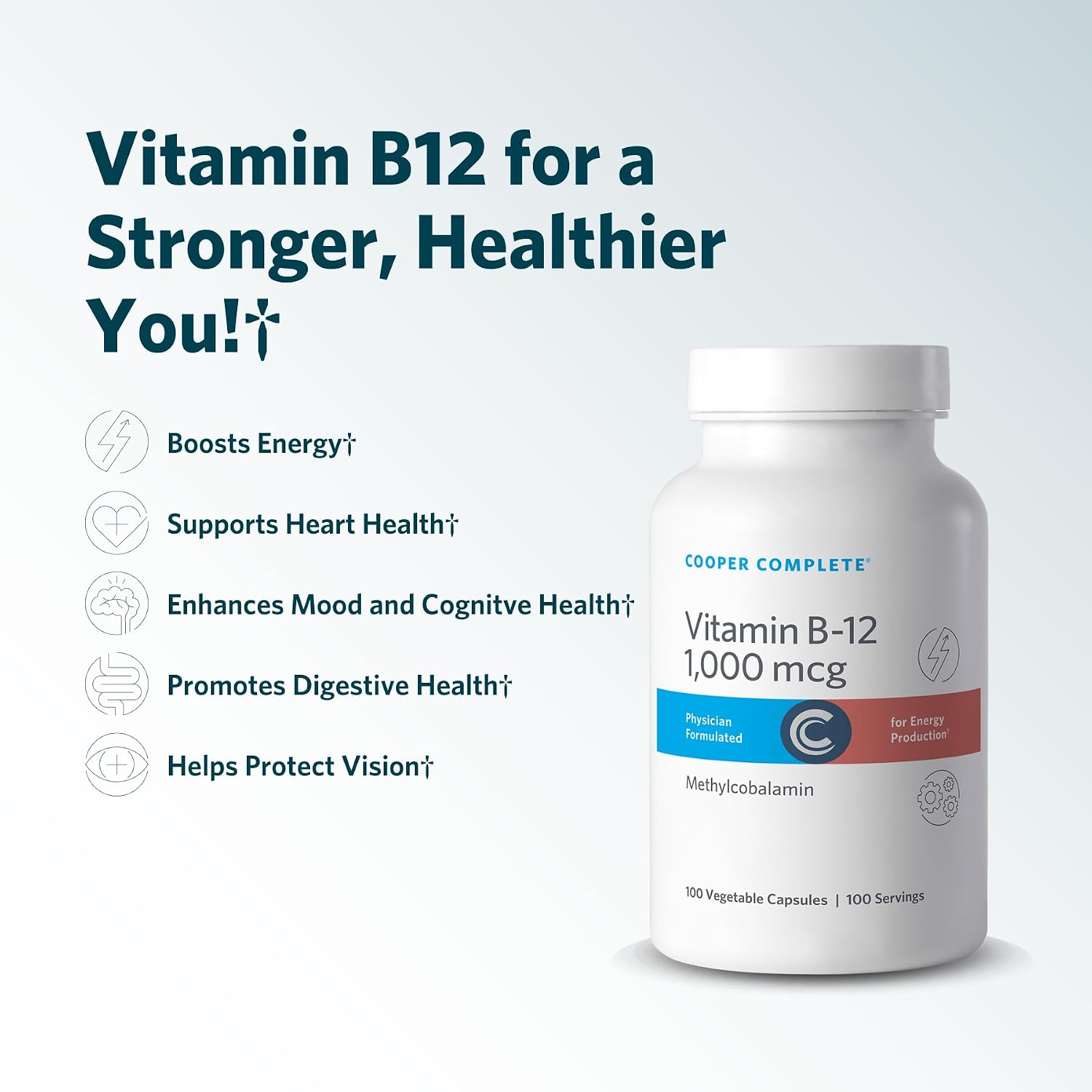 Cooper Complete Vitamina B12 1000 mcg, Metilcobalamina, 200 Cápsulas