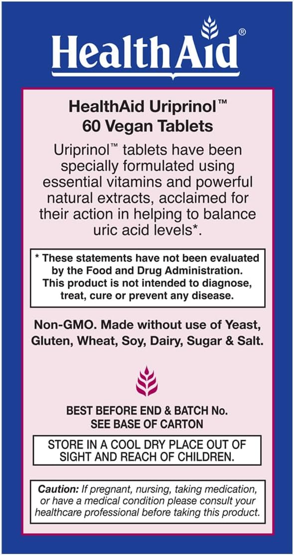HealthAid Uriprinol® 60 Comprimidos – Depurativo Antioxidante de Ácido Úrico