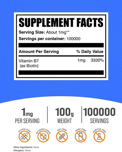 BulkSupplements Biotina en Polvo Pura - – Dosificación: Cada porción de aproximadamente 1/4 de cucharadita – Image 2