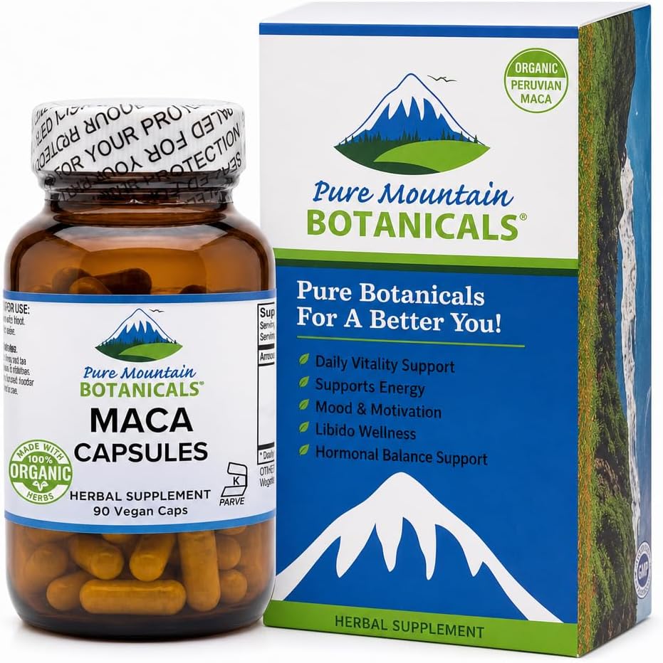 Cápsulas de Raíz de Maca Orgánica de Perú - 1000mg - Mezcla Cruda y Gelatinizada - 90 Cápsulas Veganas Kosher
