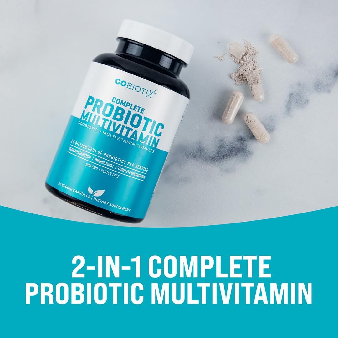 GOBIOTIX Multivitamínico con Probióticos y Enzimas Digestivas - 25 mil millones de UFC - Salud Digestiva - 90 Cápsulas