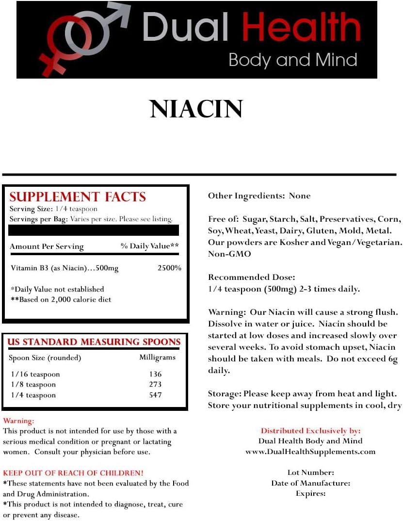 Niacin Powder (2 lbs) - Immediate Release Vitamin B3 with Flush - Pure Nicotinic Acid