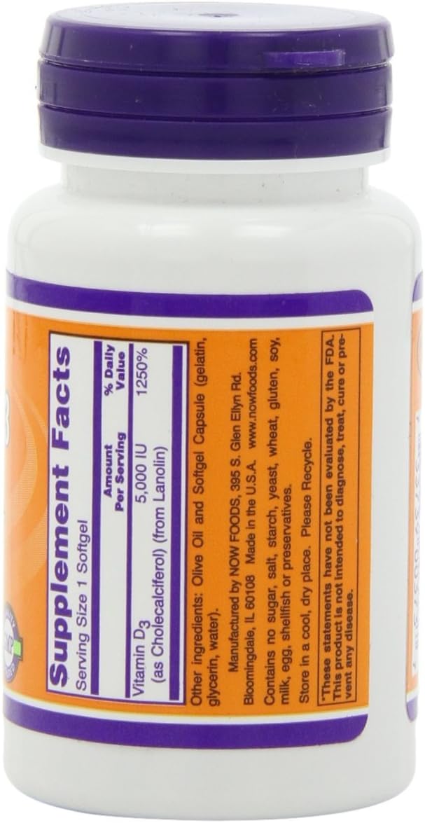 NOW Foods Vitamina D-3 5000 IU 240 Cápsulas Blandas (Paquete de 2)