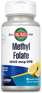 KAL Metilfolato 1000 mcg - Metilfolato Activo 5-MTHF, 60 Microtabletas ActivMelt