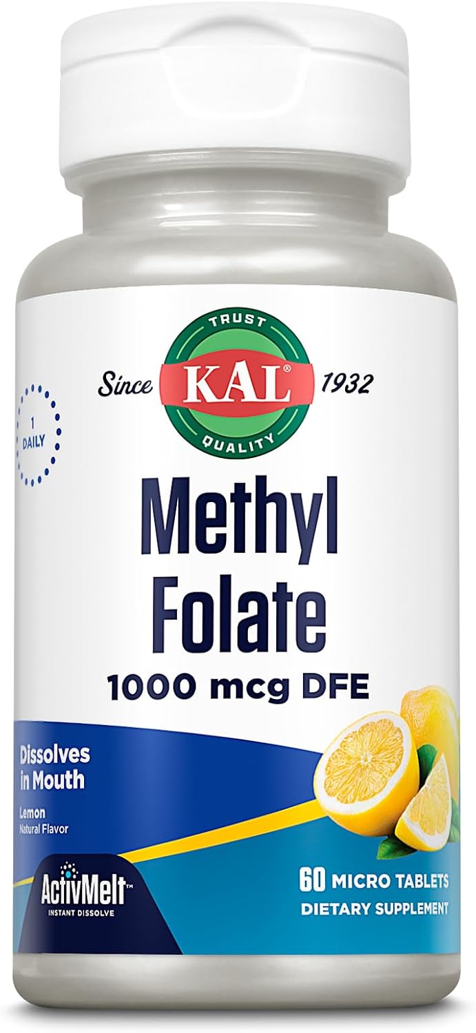 KAL Metilfolato 1000 mcg - Metilfolato Activo 5-MTHF, 60 Microtabletas ActivMelt