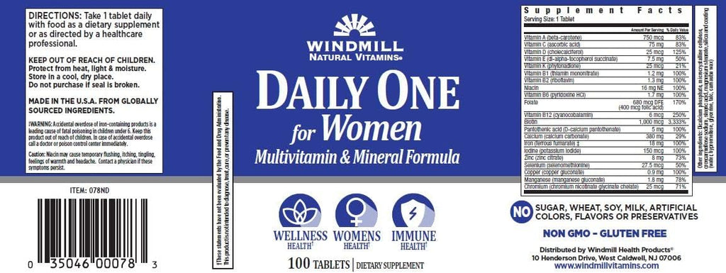 Windmill Health Formula Multivitaminas Diarias para Mujer - 300 Comprimidos (3 Envases de 100)