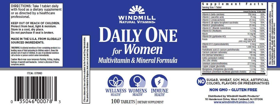 Windmill Health Formula Multivitaminas Diarias para Mujer - 300 Comprimidos (3 Envases de 100)