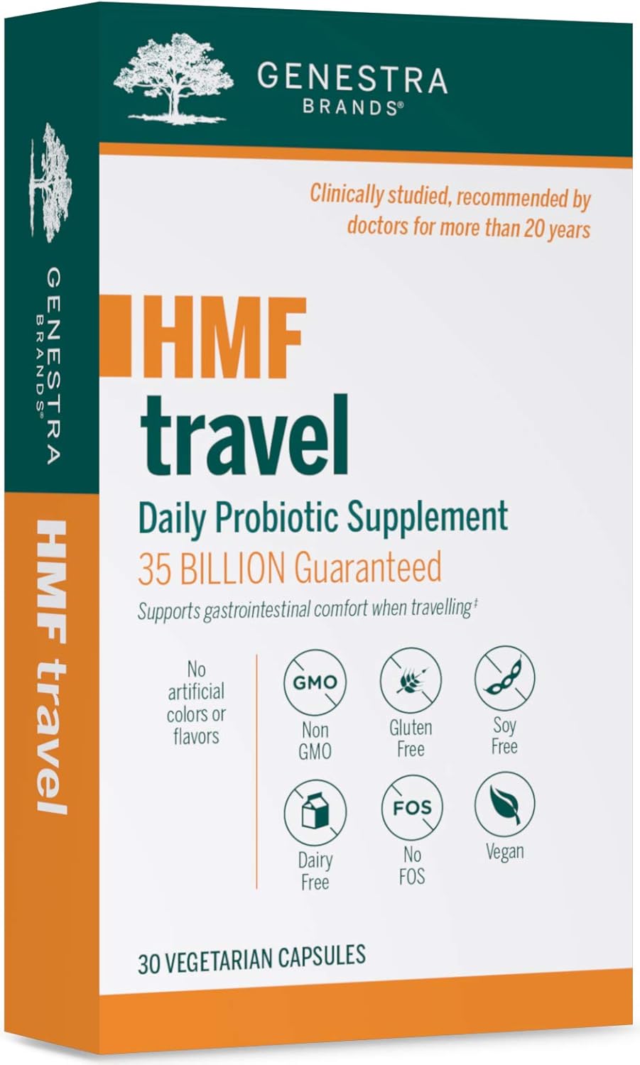 Genestra Brands HMF Travel - Probióticos estables para viajes - 30 Cápsulas