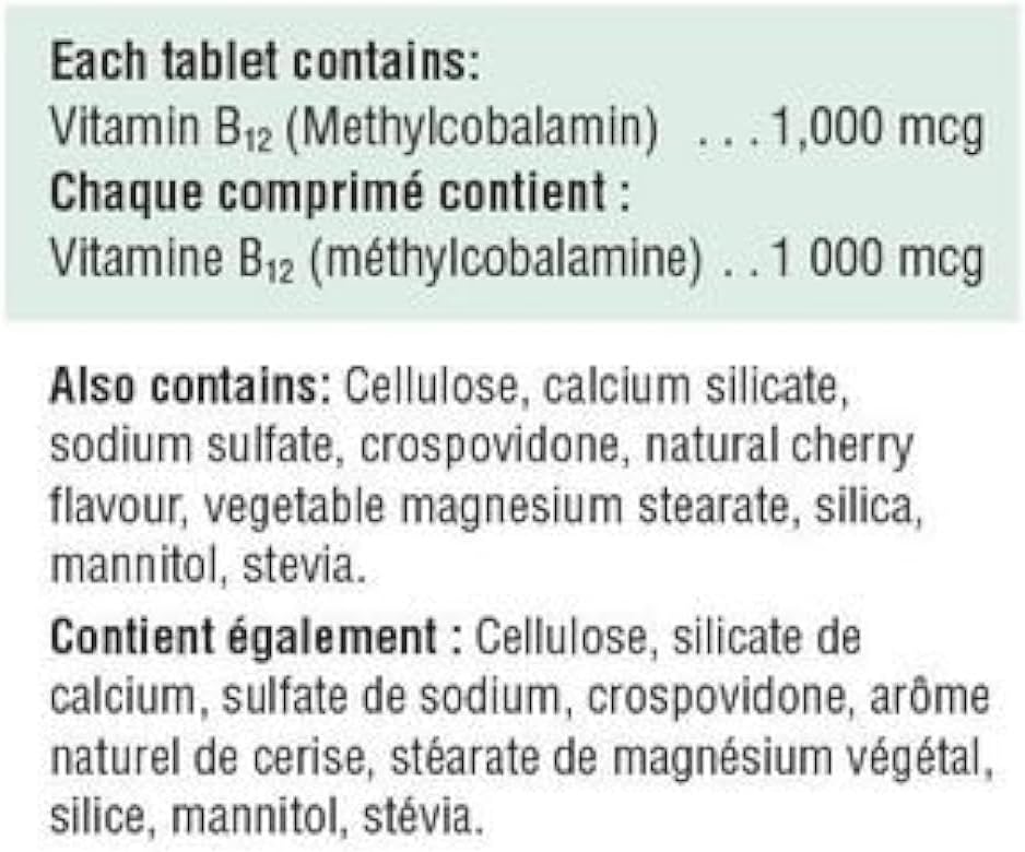 Jamieson Vitamina B12 Metilcobalamina Comprimidos Sublinguales de Disolución Rápida, 1000 mcg, 100 comprimidos