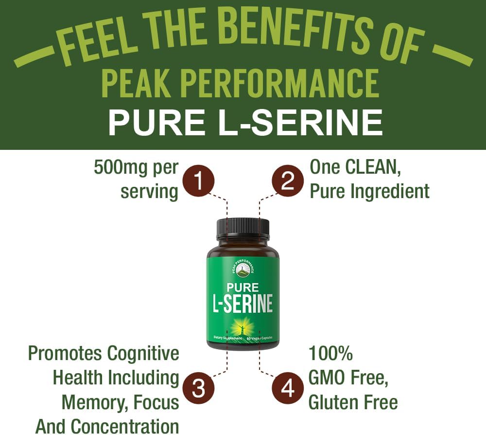 Peak Performance L-Serina 500 mg - 60 Cápsulas - Sin Gluten, No-GMO