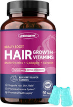 ZEBORA Biotin Gummies con Ácido Hialurónico, Queratina y Colágeno – Vitaminas para Cabello, Piel y Uñas – 90 Gominolas