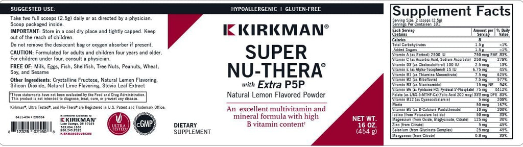 Kirkman Super Nu-Thera con 25 mg P-5-P, Polvo, 454 g
