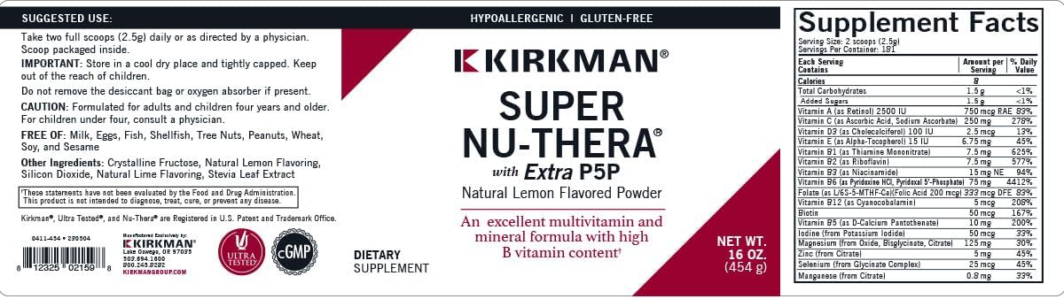 Kirkman Super Nu-Thera con 25 mg P-5-P, Polvo, 454 g